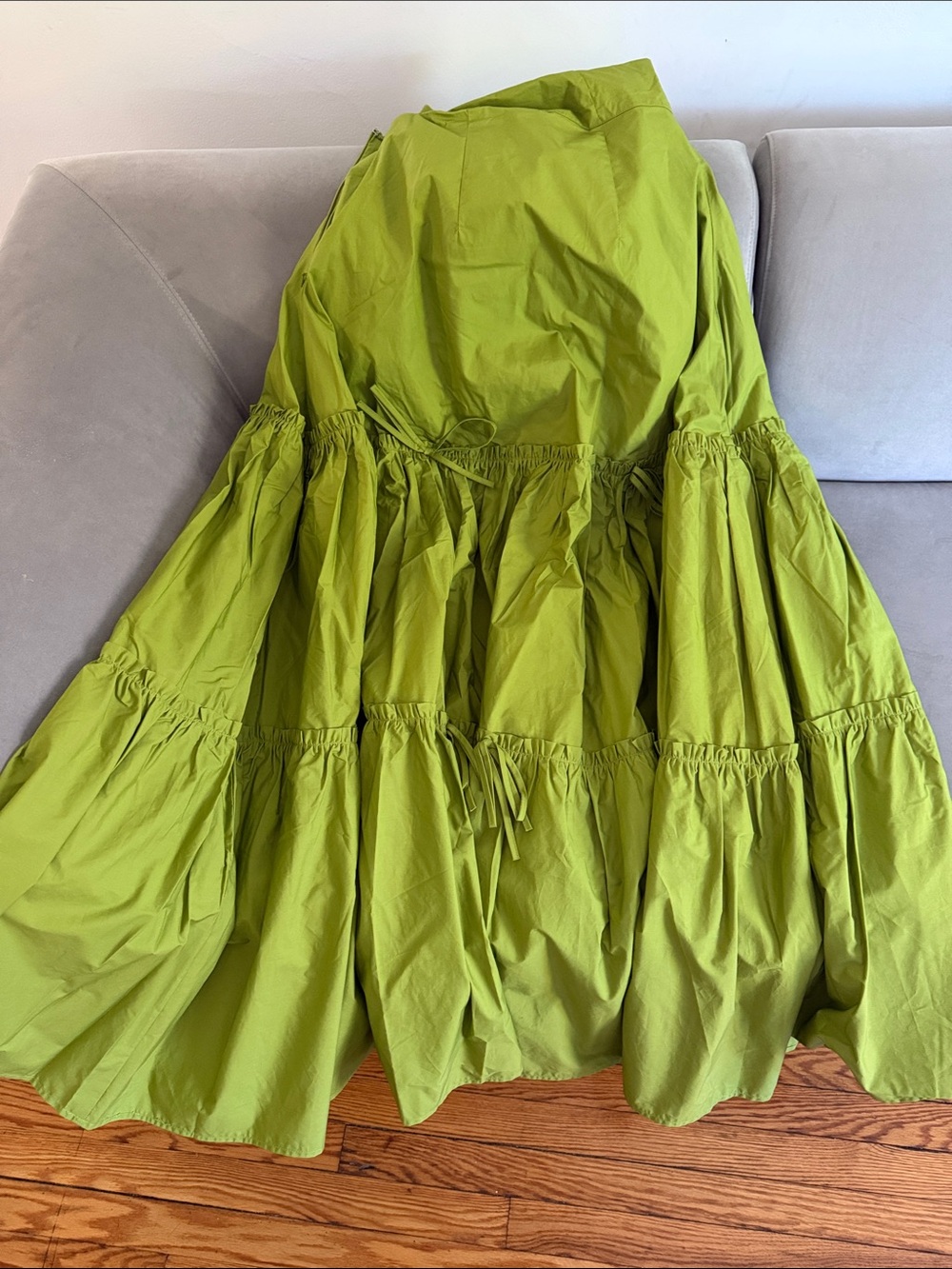 Hanifa Olive Green Tiered Maxi Skirt and crop - Picture 6 of 7